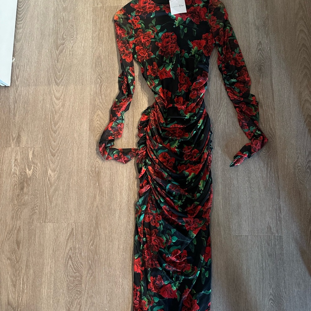 Floral Black and Red Dress